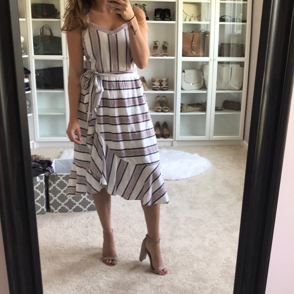 LOFT Striped Midi Dress - White and Black